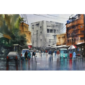 Sarfraz Musawir,15 x 22 Inch, Watercolor on Paper, Cityscape Painting, AC-SAR-101